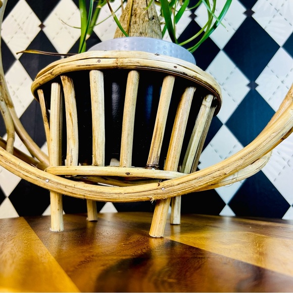 ELABORATE Rattan Planters 22” Pair Circular Frame Boho Coastal Rustic Luxury - Picture 4 of 11